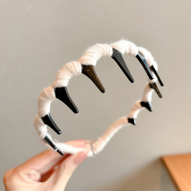 Alto cráneo de lana ondulado banda de cabello para mujeres lavado de cara maquillaje especial banda de cabello con dientes antideslizante acabado de cabello agrupado tocado