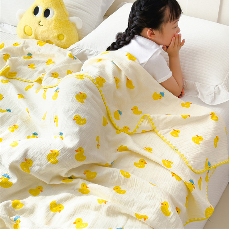 Una colcha fresca de verano de hilo de doble capa para niños, colcha de verano de algodón puro, colcha de aire acondicionado lavable a máquina, colcha fina para bebé