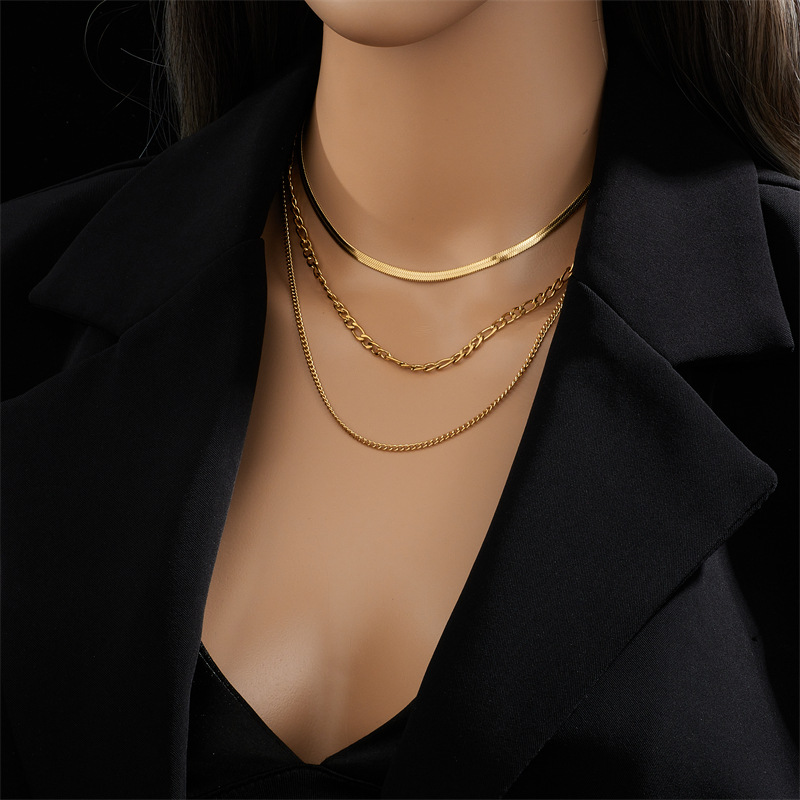 Fashion Solid Color Titanium Steel Plating Chain Layered Necklaces 1 Piece display picture 2
