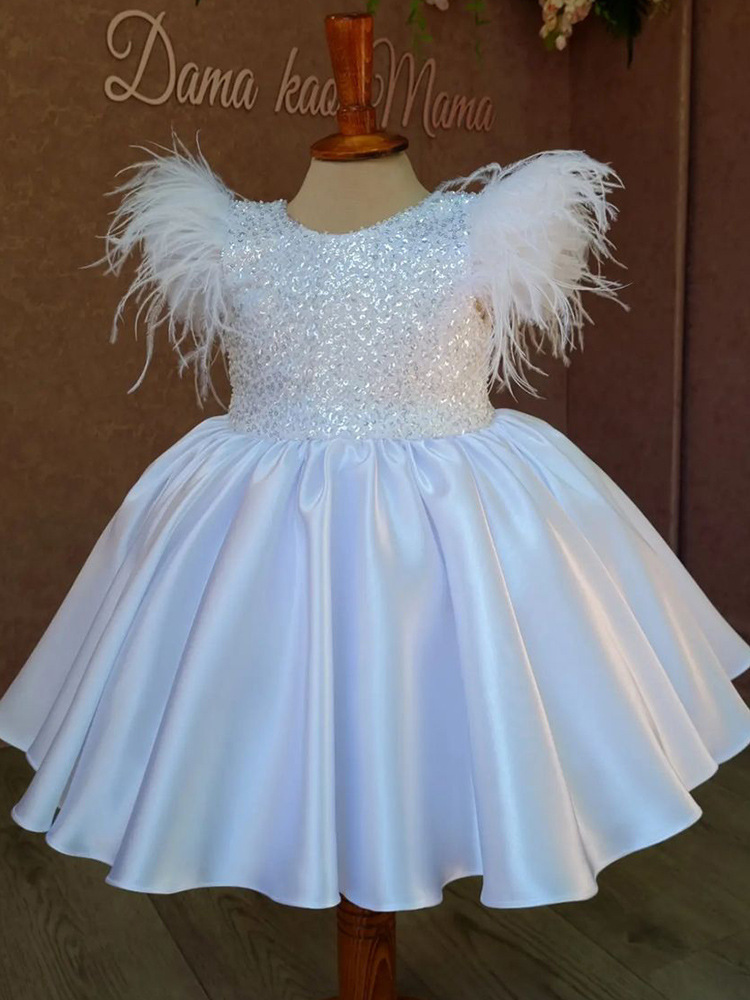 Robe à paillettes pour filles (collection 2026), jupe bouffante à plumes pour tout-petits, robe de princesse européenne et américaine pour enfants._voghion.com