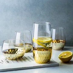 北歐簡約磨刻電鍍金色玻璃杯 日用品餐具 ins高顏值套裝家用一套