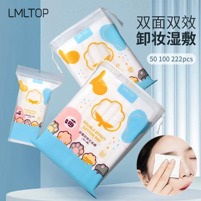 LMLTOP dibujos animados garras de gato 222 piezas de algodón de maquillaje de doble cara espesa hoja de algodón de maquillaje húmedo