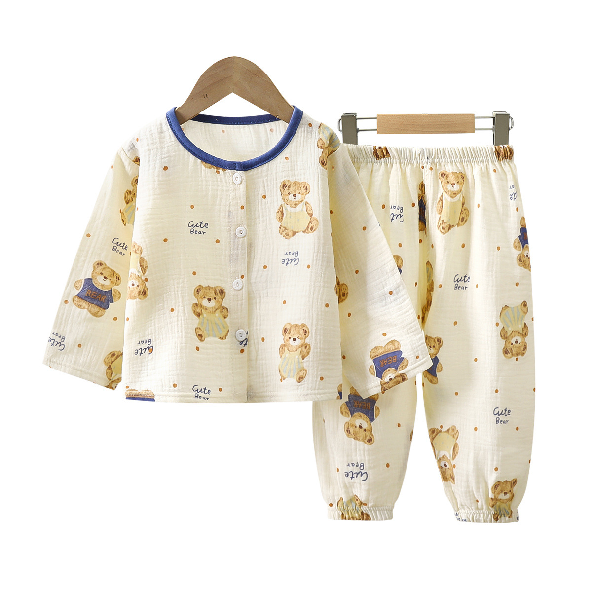 Traje de servicio a domicilio para niños verano nuevo estilo niño hilo de algodón de doble capa pijamas para niñas bebé encaje de algodón ropa para niños