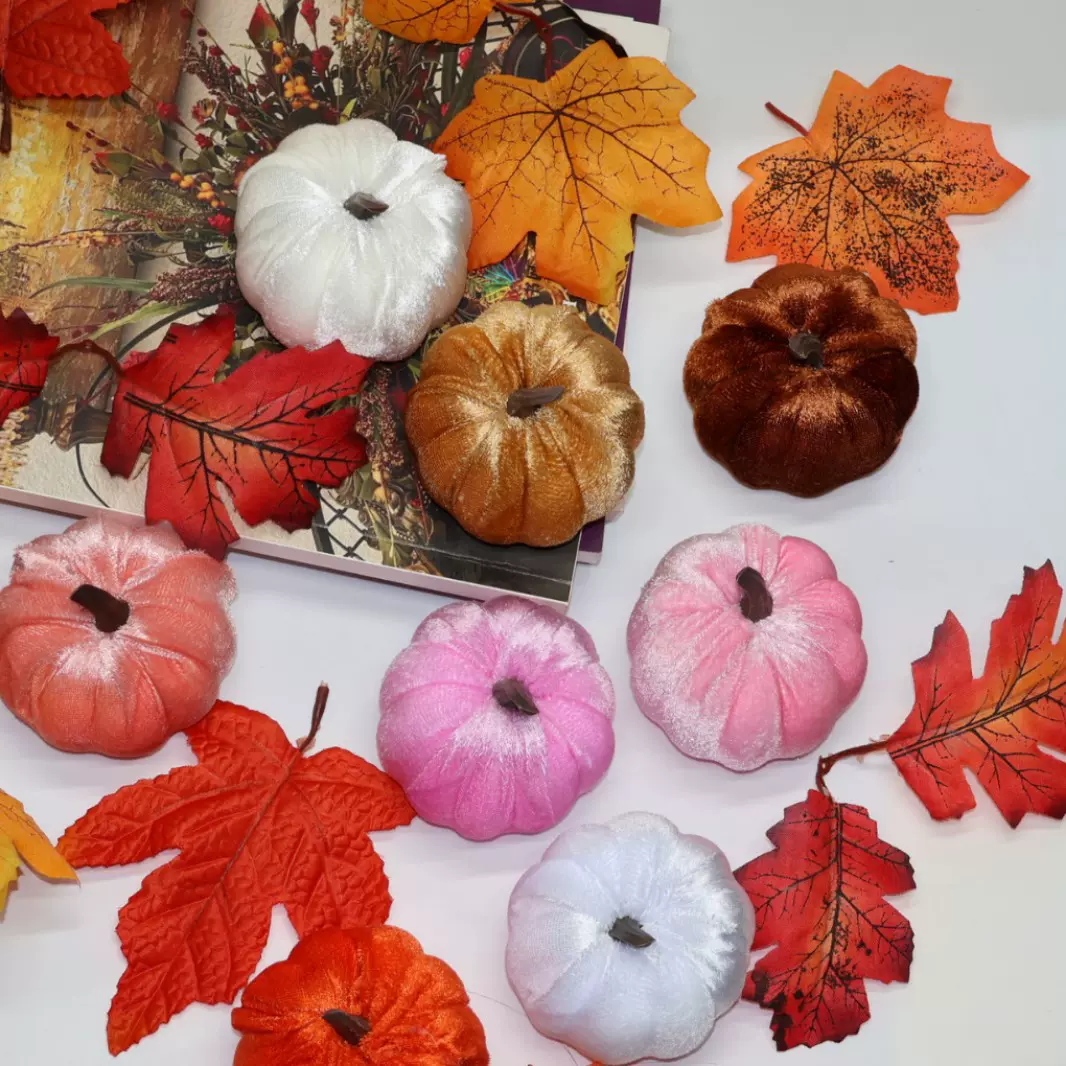 仿真假树枫叶秋色仿真布绒南瓜跨境圣诞万圣节日庭院装饰藤条灯串