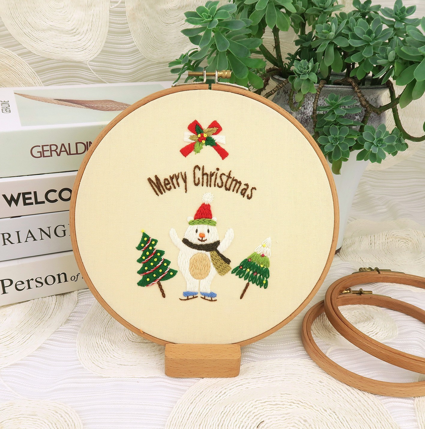 Papá Noel Elk Colgante Pintura Lu Bordado Hecho a mano Paquete de material de bricolaje Regalo creativo Cabaña redonda Colgante Pintura