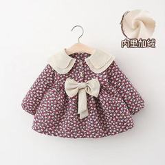 2022 Autumn/Winter Double Collar Bow Tie Long Sleeve Dress for Girls, Small Floral Princess Dress, Drop Ship 1233