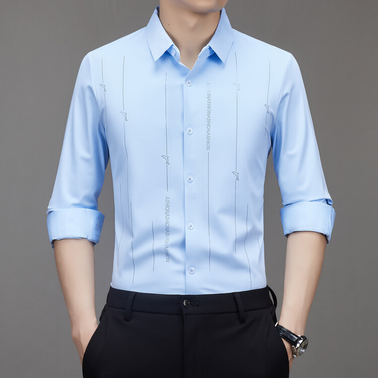 Ice Silk Wrinkle Resistant Shirt Men's Long Sleeve Spring and Autumn New Business Dress Shirt Father's Day Top