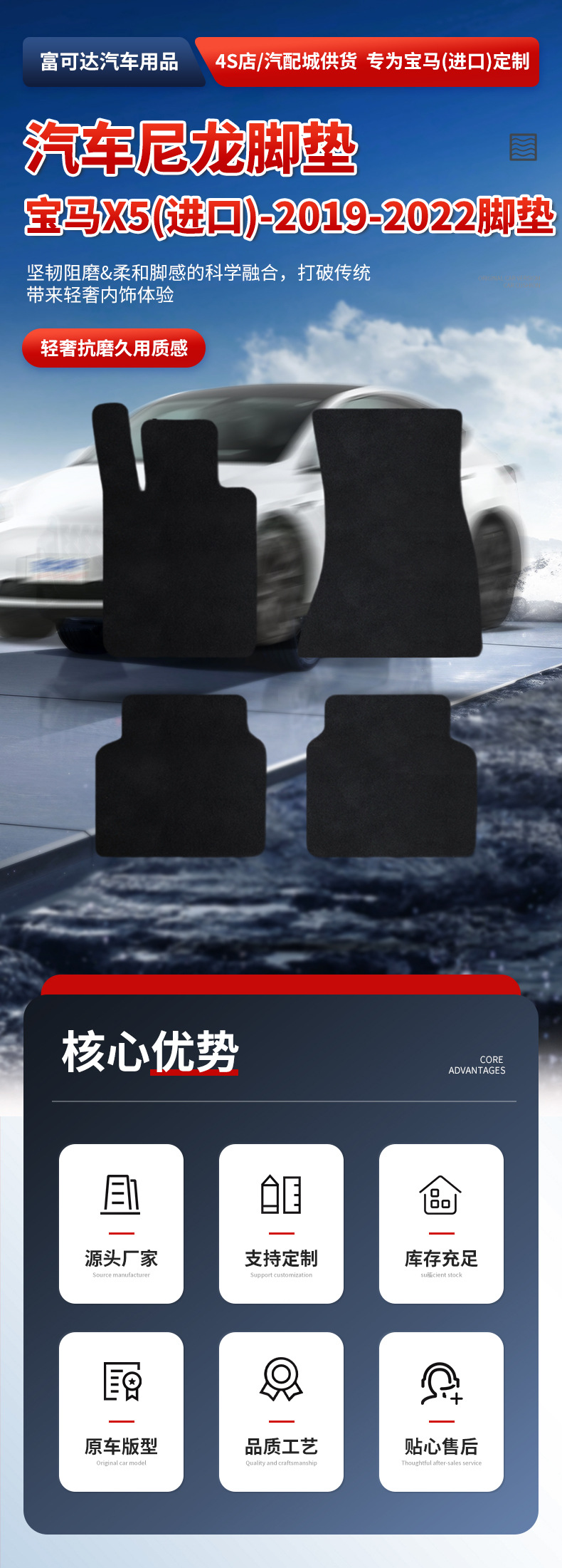 Suitable for X5 (Imported) 19-22 Models, Left-Hand Drive Hybrid Car Floor Mats, Special Car-Specific Floor Mats, Factory Wholesale