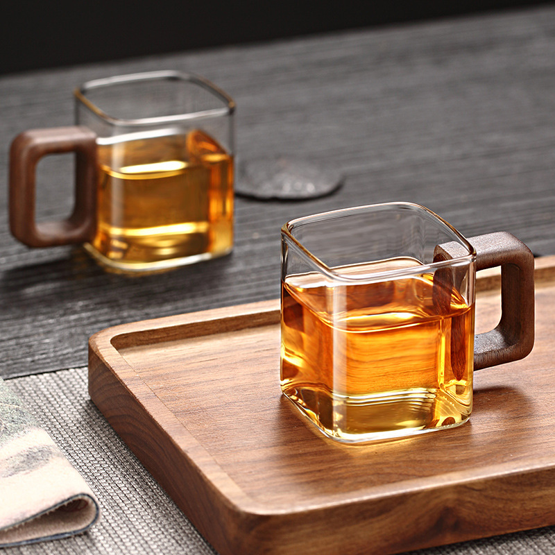 Taza cuadrada doméstica de alto silicio de silicio de vidrio de nuez cuadrangular taza de té de alta temperatura taza de una sola capa