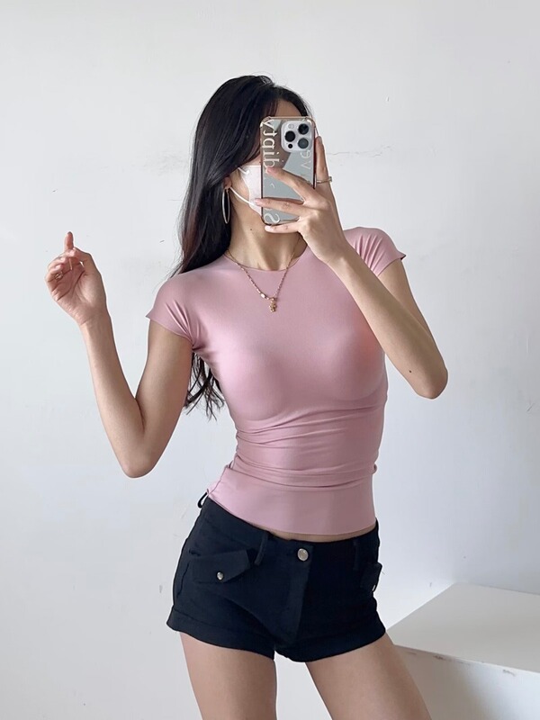 2024 New Summer Style One-Piece Simple Edgeless Brushed Slim Short-Sleeved Women's T-Shirt Top
