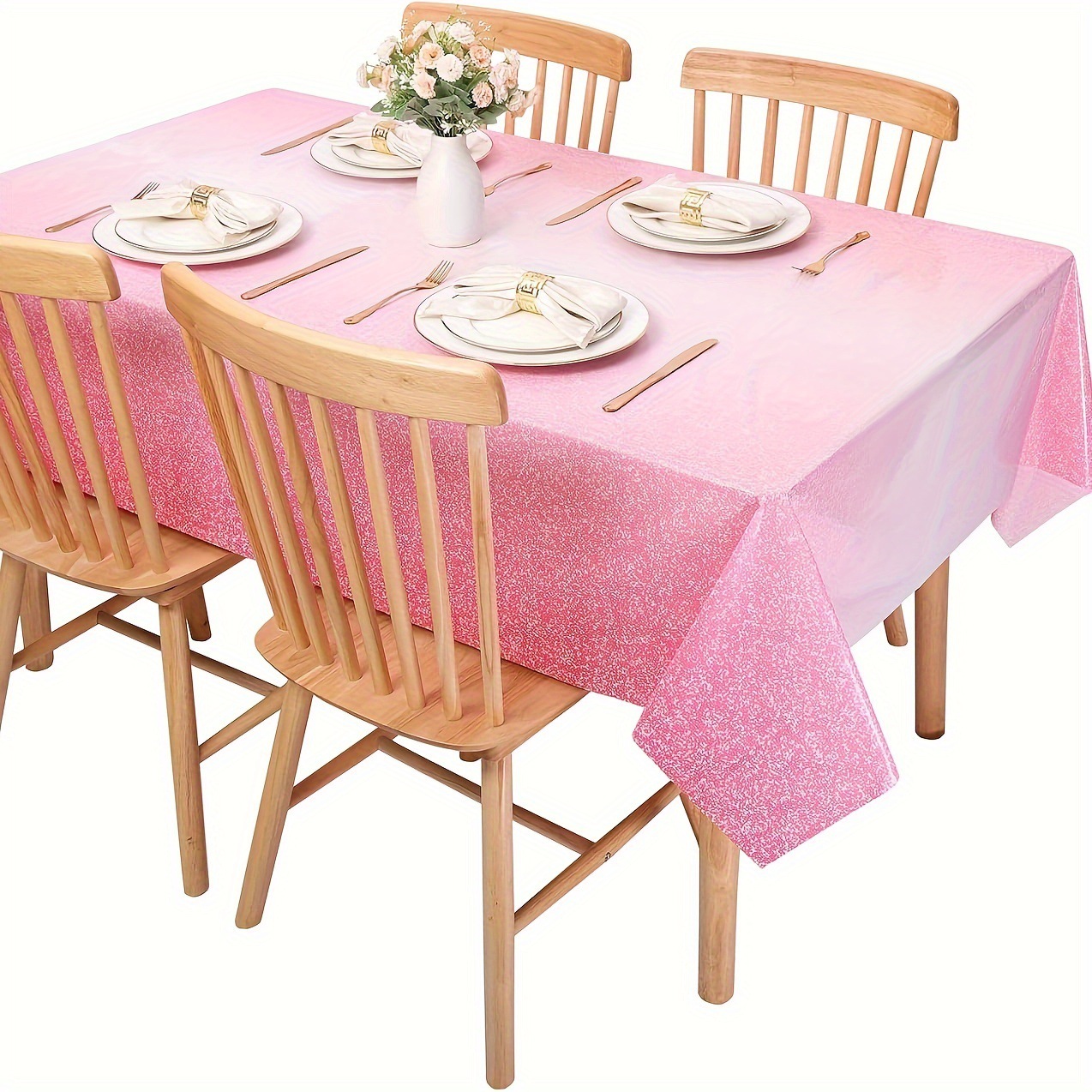 Disposable gradient pink holiday party decoration tablecloth birthday atmosphere rectangular pe tablecloth wholesale