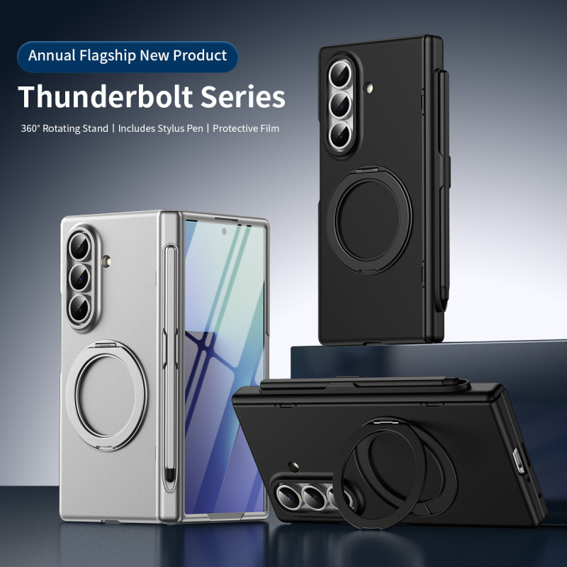 Suitable for Samsung Z Fold8/7/6 Mobile Phone Case with Magnetic Rotating Stand, 5/4/3 Center Axis with Pen Case and Film, Full Cover Case