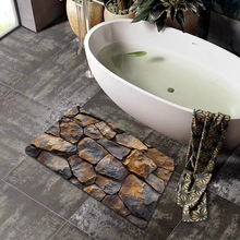 Temu代發浴室3D印花橡膠地墊廚房吸油耐臟腳墊家用門廳仿木地墊