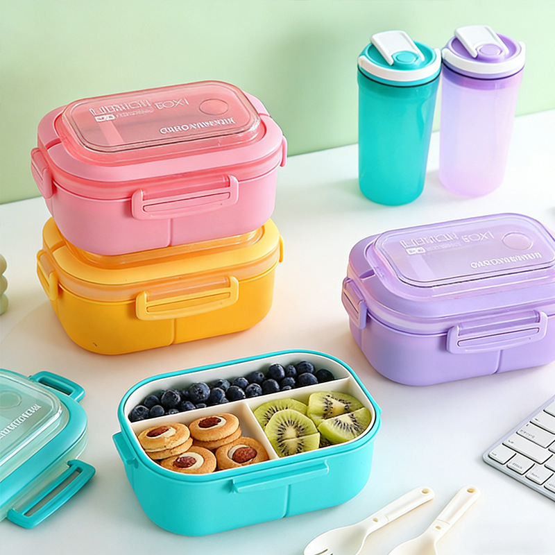 Plastic Lunch Box and Water Cup Set, Microwaveable Lunch Box, Double-Layer Lunch Box for Students and Office Workers, Fresh-Keeping Lunch Box