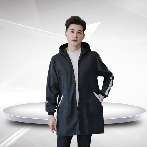 Waterproof Fleece Hooded Coat with Fleece Lining Long Overcoat Work Coat Apron Uniform Protective Workwear Stain-Resistant