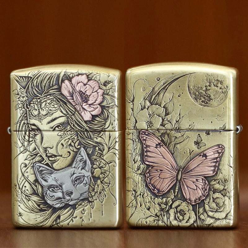 Zippo Zhibao 本物のライターブロンズ九尾キツネ女性パーソナライズされたギフト灯油砥石ギフト卸売|undefined