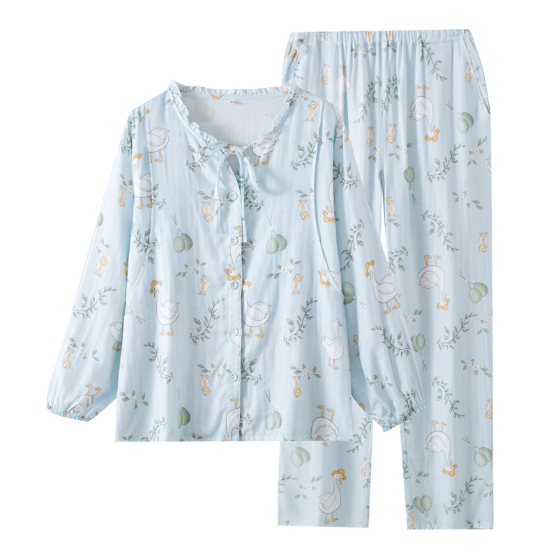 新しい純綿ガーゼ産後服セット春、夏、秋の薄い妊娠と産後の授乳セットホーム服パジャマ|undefined