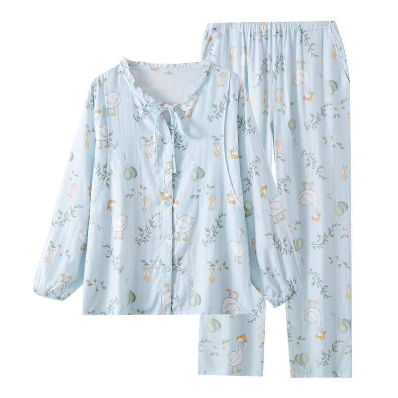 新しい純綿ガーゼ産後服セット春、夏、秋の薄い妊娠と産後の授乳セットホーム服パジャマ