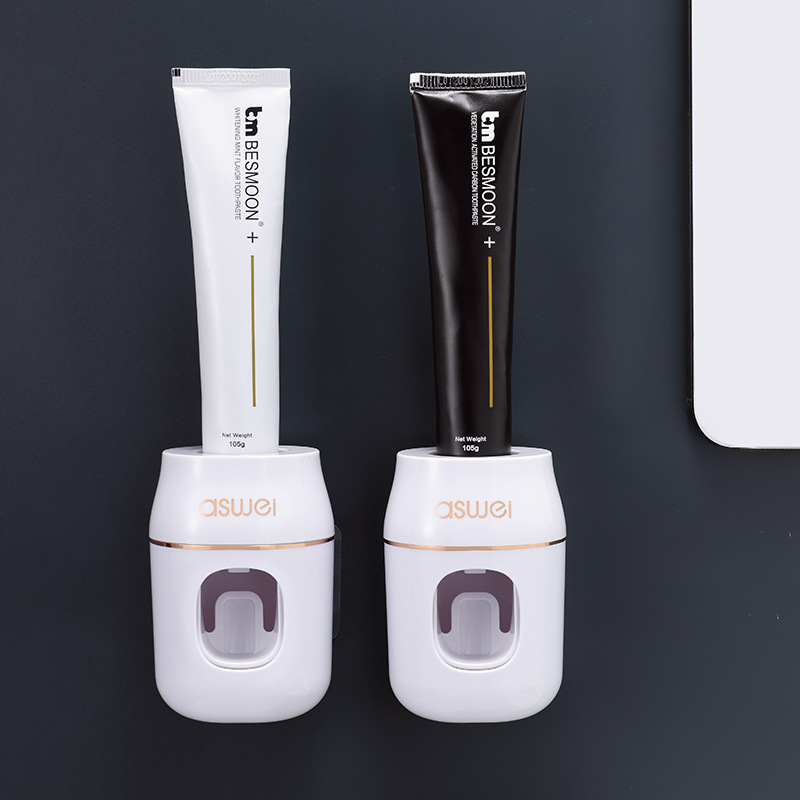 Automatic Toothpaste Dispenser Squeeze Tool Toothbrush Holder Wall-Mounted Household Cute Manual Suction Wall Set For_voghion.com