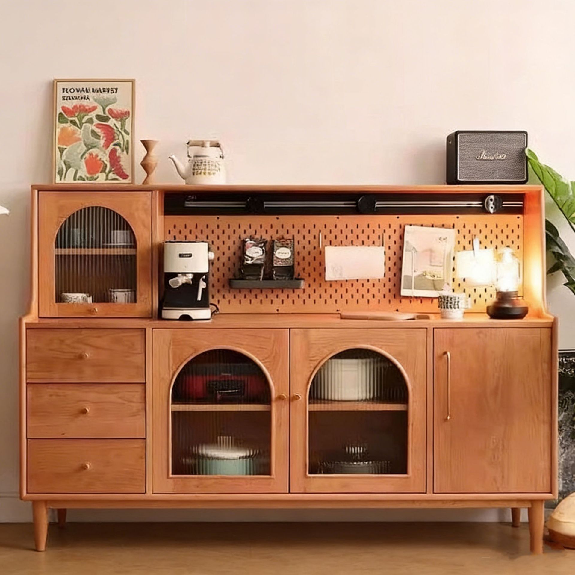 Solid Wood Sideboard Cabinet Tea Cabinet Nordic Wine Cabinet Cherry Wood Living Room Wall Home Storage Cabinet Storage Cabinet Coffee Cabinet