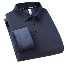 2025中年男士商务通勤印花翻领长袖T恤纯色直筒冬季跨境外贸