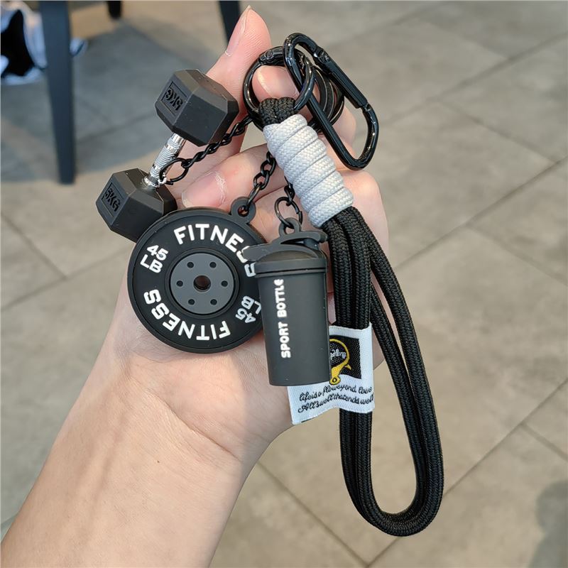 Llavero de fitness barra colgante deportivo creativo mancuerna mochila escolar periférica deportes taza de agua colgante regalo para hombres y mujeres