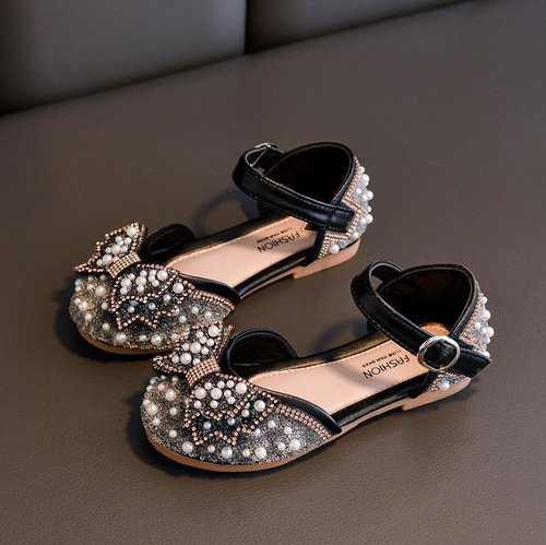 Children's sandals 2024 new summer soft soled cap-toe children's princess shoes for little girls crystal