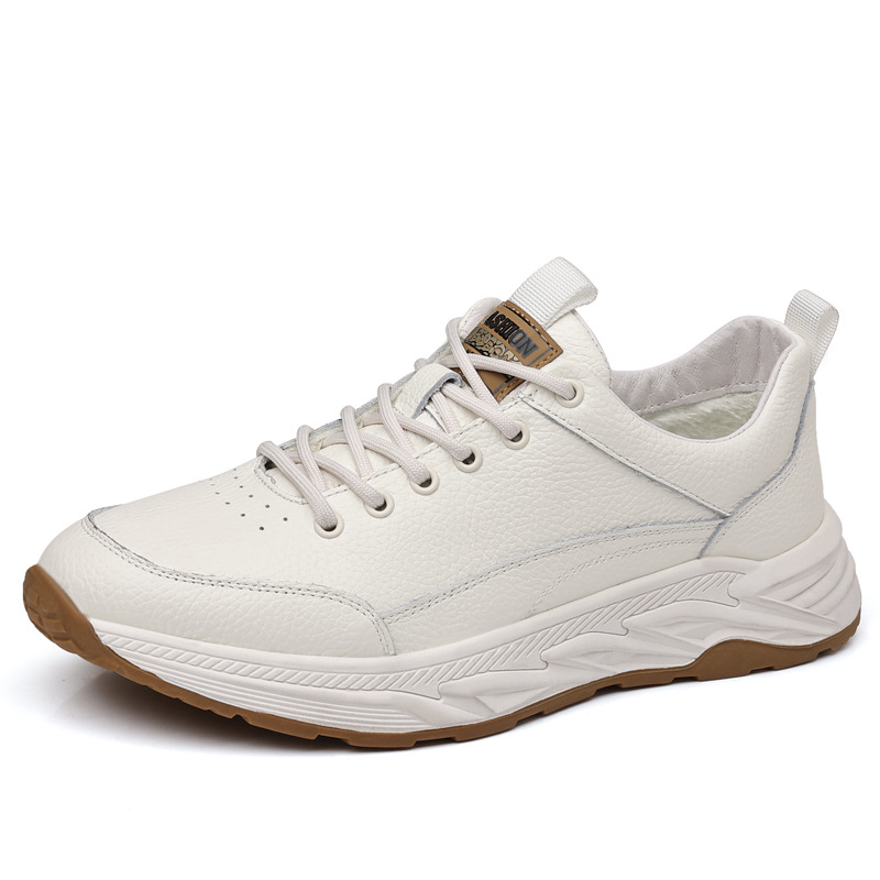 Invierno de piel de vaca de cabeza nuevas zapatillas deportivas de hombre, cuero real y terciopelo, zapatos cálidos de algodón, zapatos casuales de hombre, zapatos de hombre