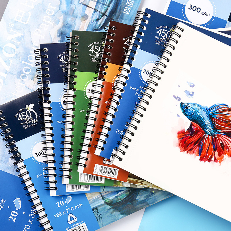 康颂巴比松300g水彩本16K/8k水彩纸200g四面封胶线圈画画素描本美