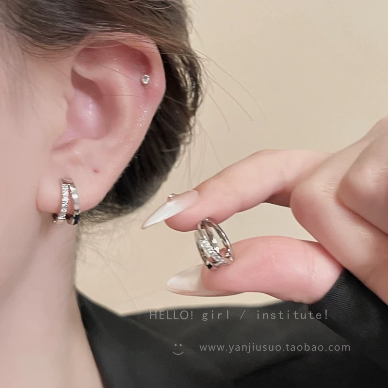 7 # Silver diamond double c hoop earrings