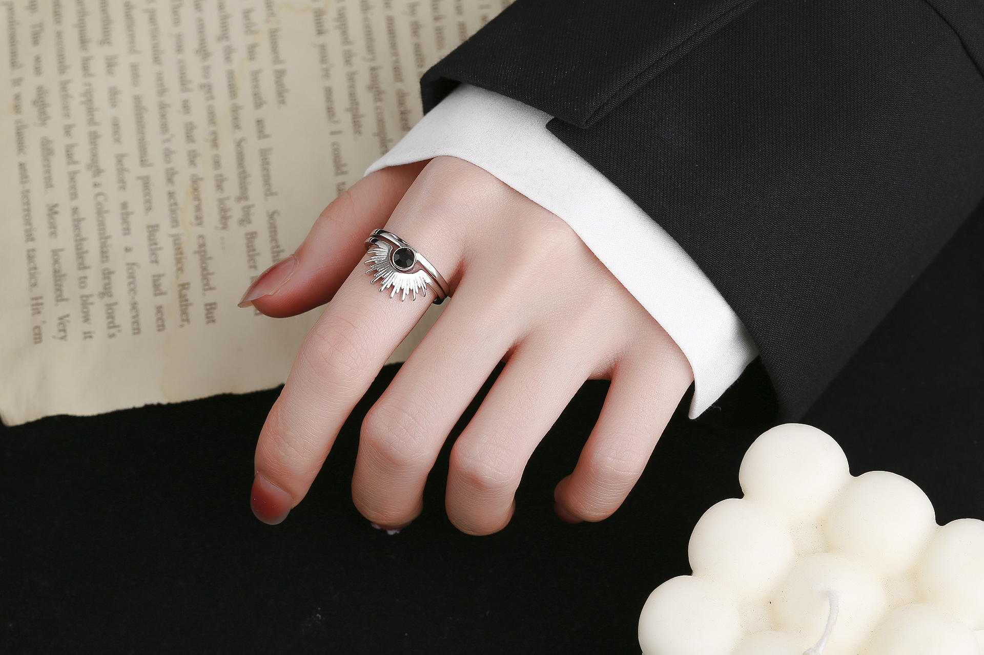 Fashion Sun Copper Plating Inlay Crystal Open Ring 2 Pieces