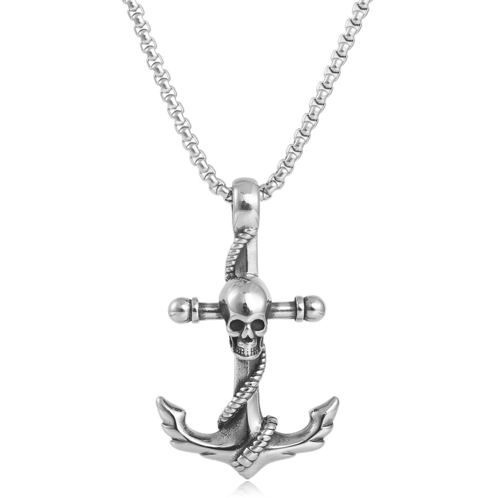 Titanium Steel Retro Plating Anchor Skull Necklace display picture 2