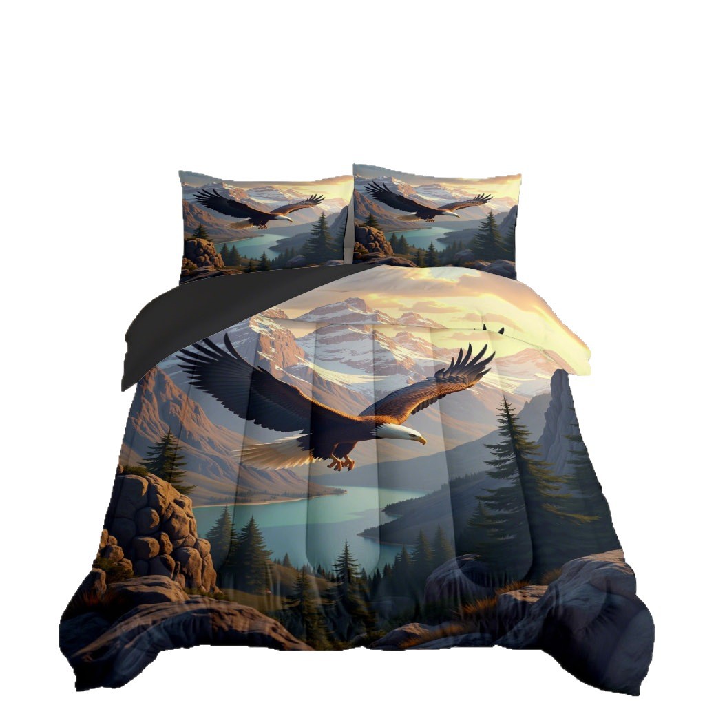 TEMU / JIT nuevo producto transfronterizo Eagle 3D impresión digital 180gms colcha colcha almohada conjunto suministro directo de fabricantes