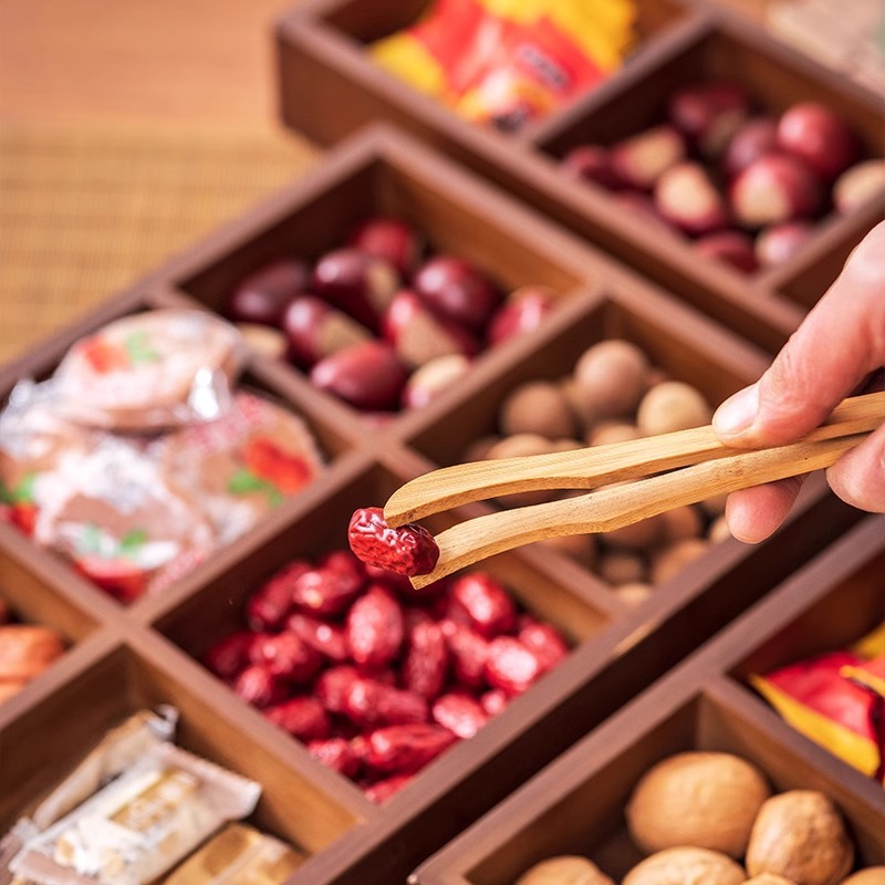 Bandeja Jiugongge, vajilla, guarnición de olla caliente, plato de bambú, plato de madera, caja de té, plato de frutas secas, plato comercial