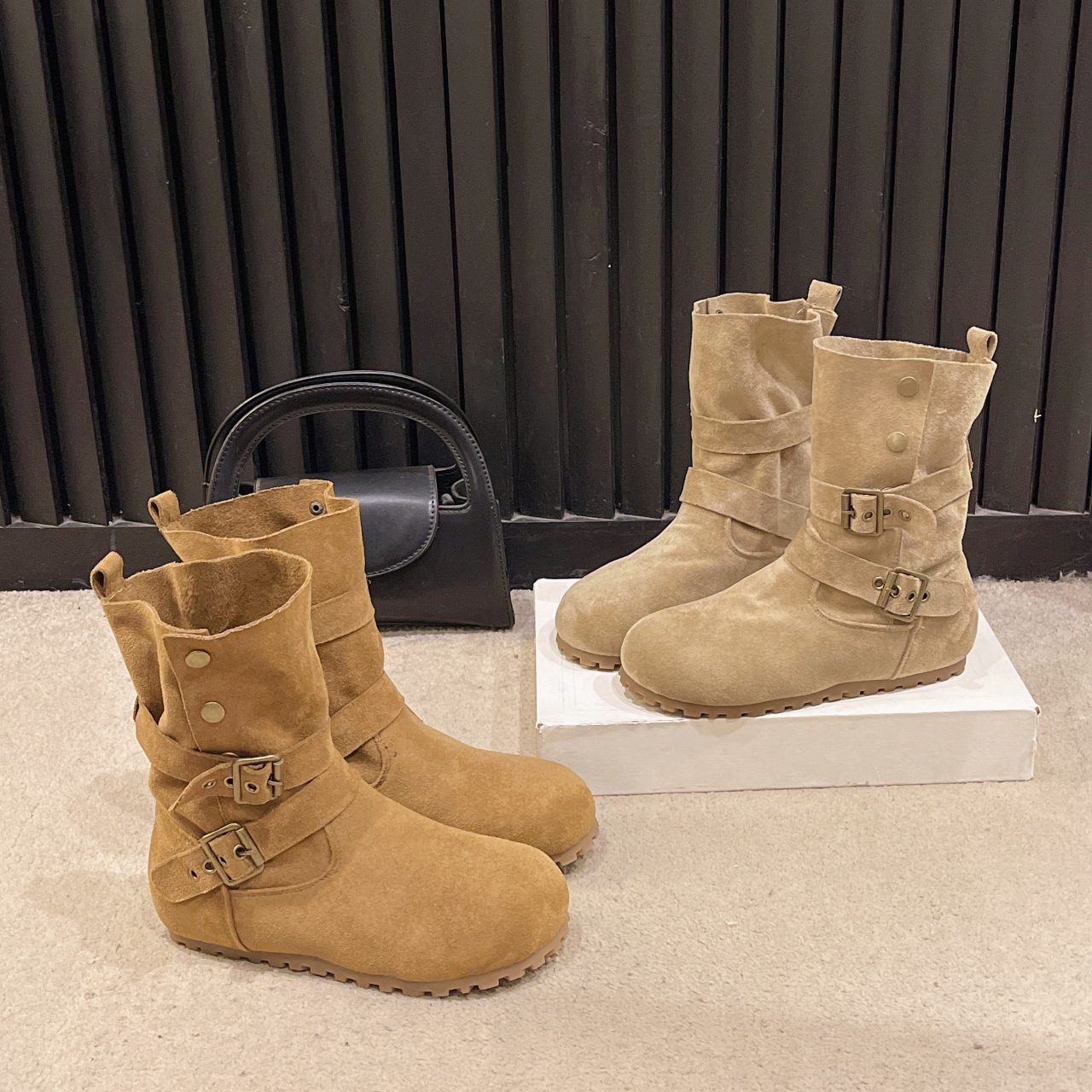 Retro Two-Wear Mid-Calf Short Boots Western Cowboy Fashion Boots for Women in Autumn and Winter Simple and Comfortable Casual Flats Boots