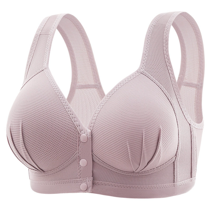 Breathable supporting wireless bra, comfortable underwear, front lock, plus size, for middle age, beautiful back