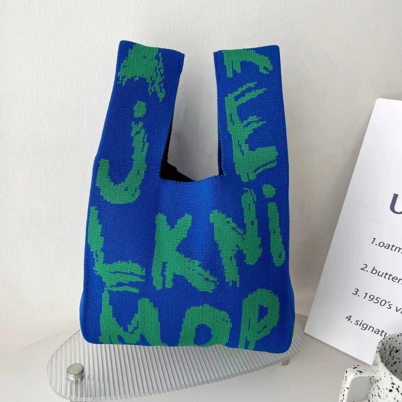 INS bolso de celebridad de Internet bolso de cubo de lana de punto para mujer bolso de mano casual bolso de mano de estilo japonés y coreano bolsa de Almuerzo