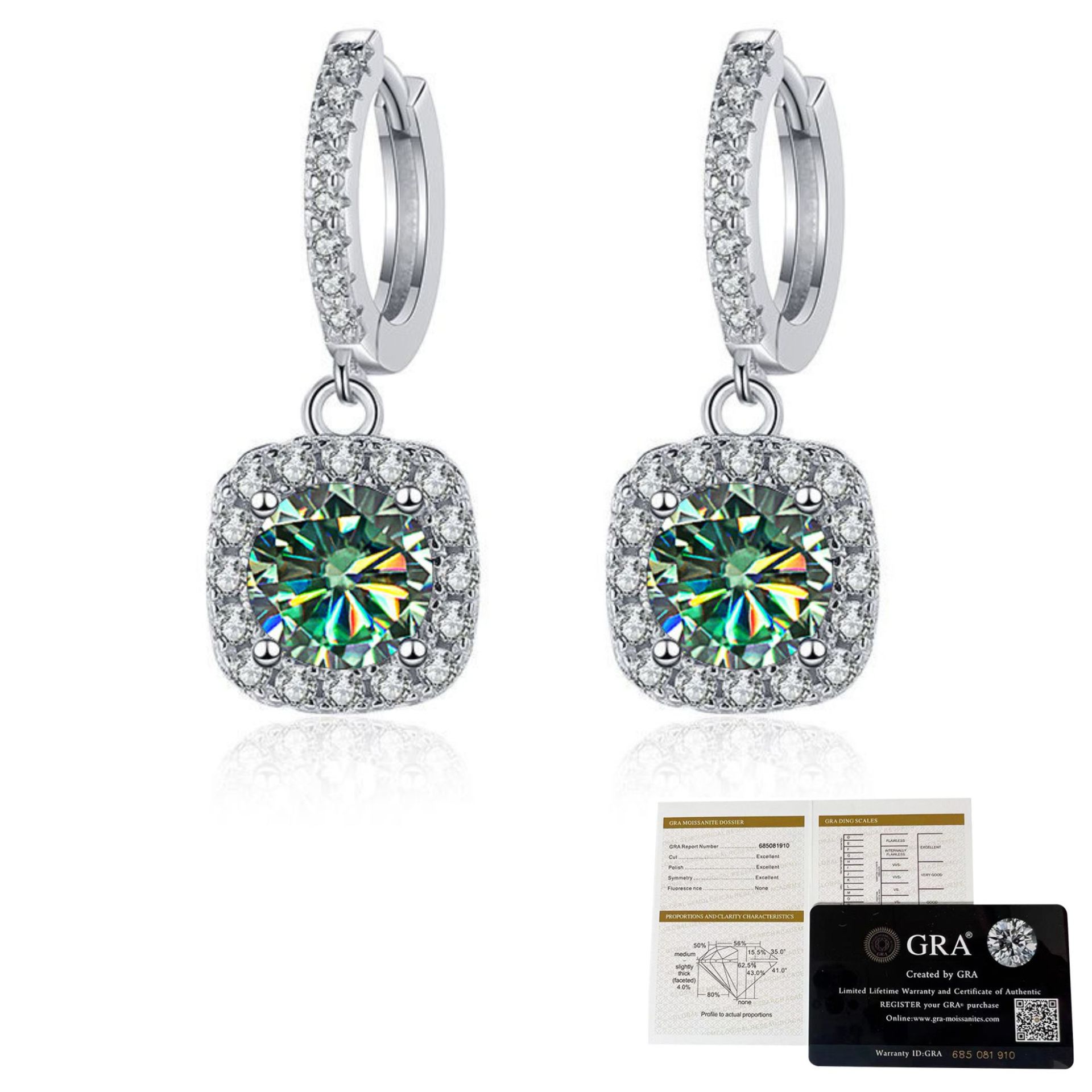 블루그린 모이사나이트 사각가방 귀걸이 (상품+인증서)