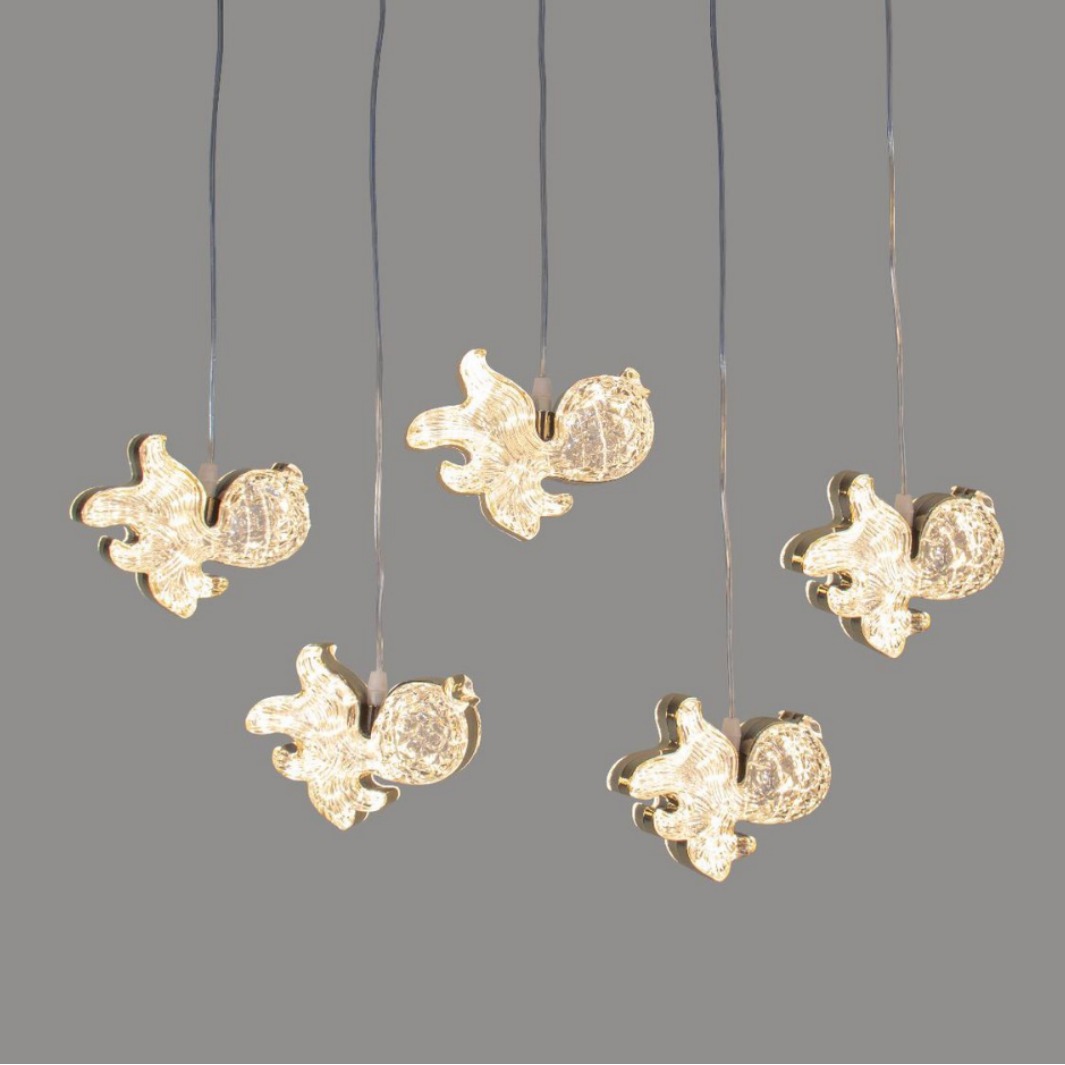 Colgante de cinco peces dorados lámpara de bodas hotel centro comercial ventanas de diseño de props decoración lámpara led luz LED