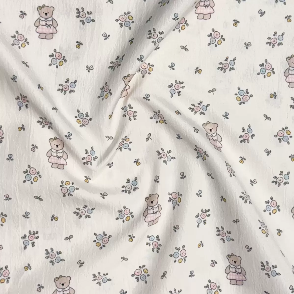 女版小熊泡泡纱羽绒数码印花布全涤羽绒服面料棉服面料童装女装