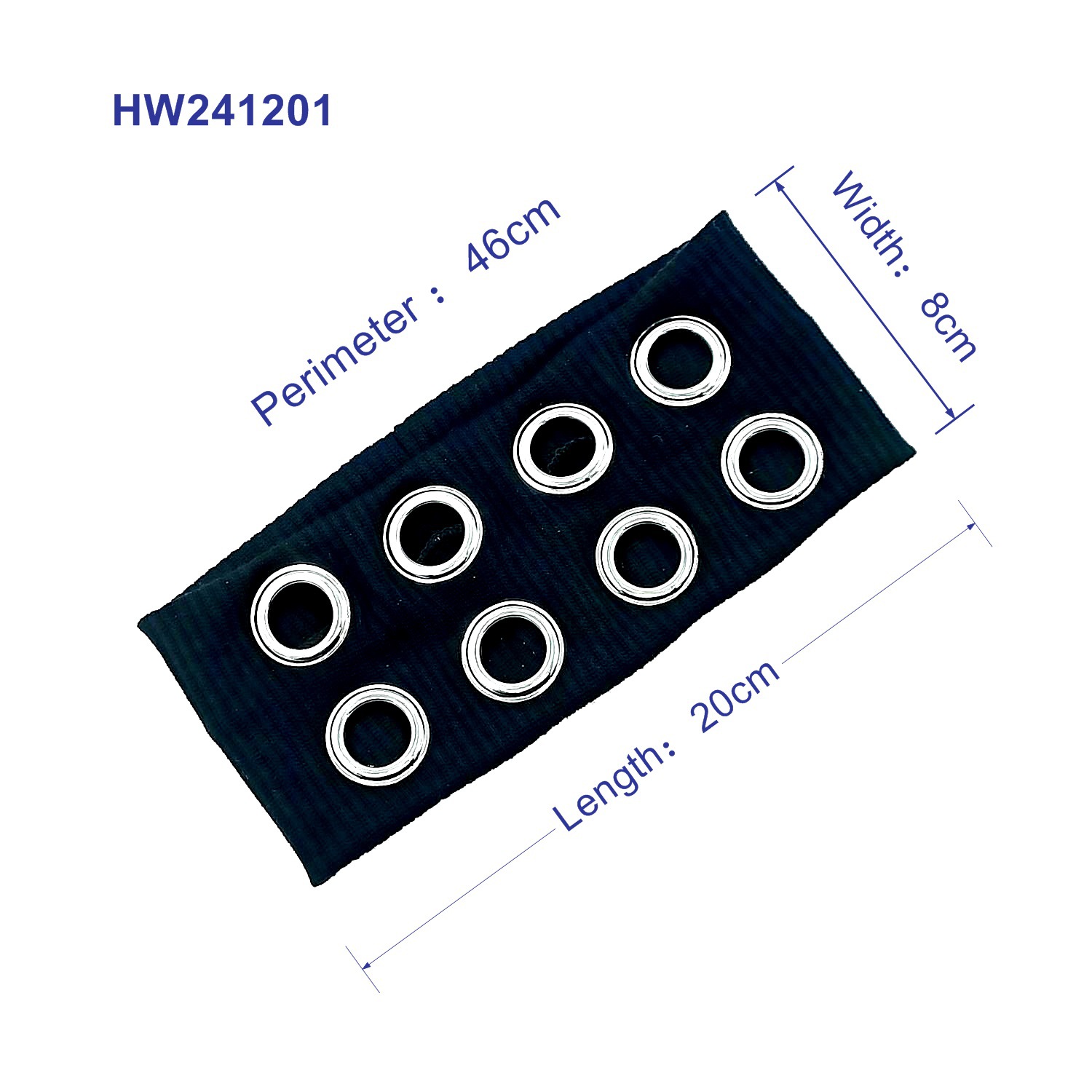 HW241201-20x8cm针织布+8气眼朋克风钉釦头带-