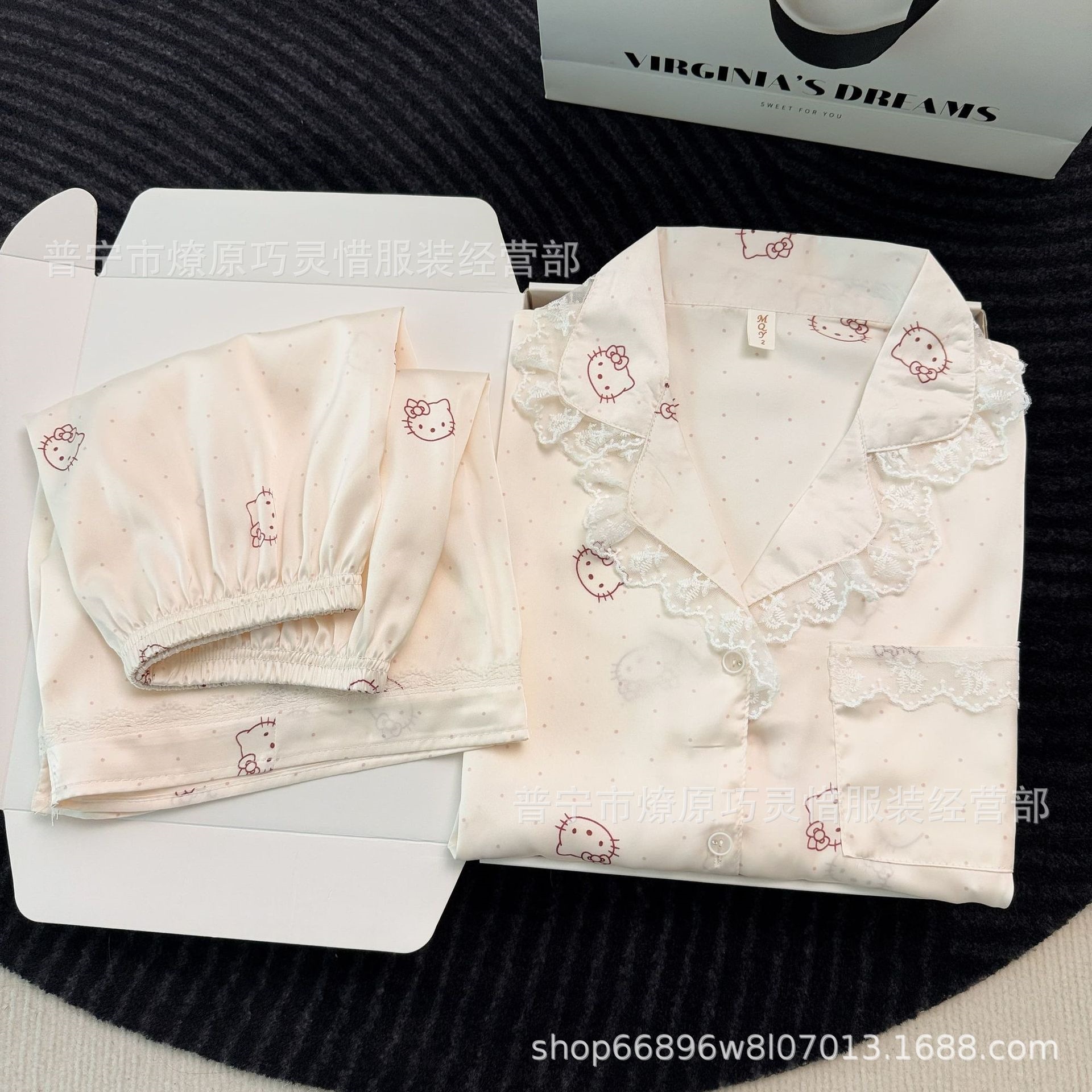 Pijama de verano nuevo hielo pantalones cortos de mangas cortas de dibujos animados KT gato coreano dormitorio de estudiantes ropa delgada set