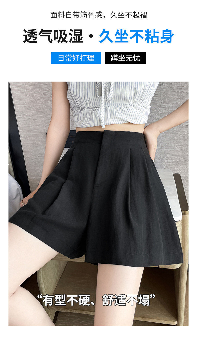 Quần short nữ vải lanh cạp cao ống rộng dáng suông mùa hè — màu đen chi tiết 19