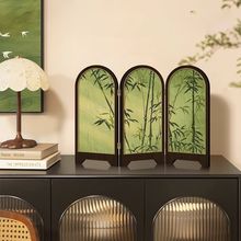 竹报平安中古风屏风桌面摆件复古玄关柜茶桌装饰品艺术客厅摆画厂