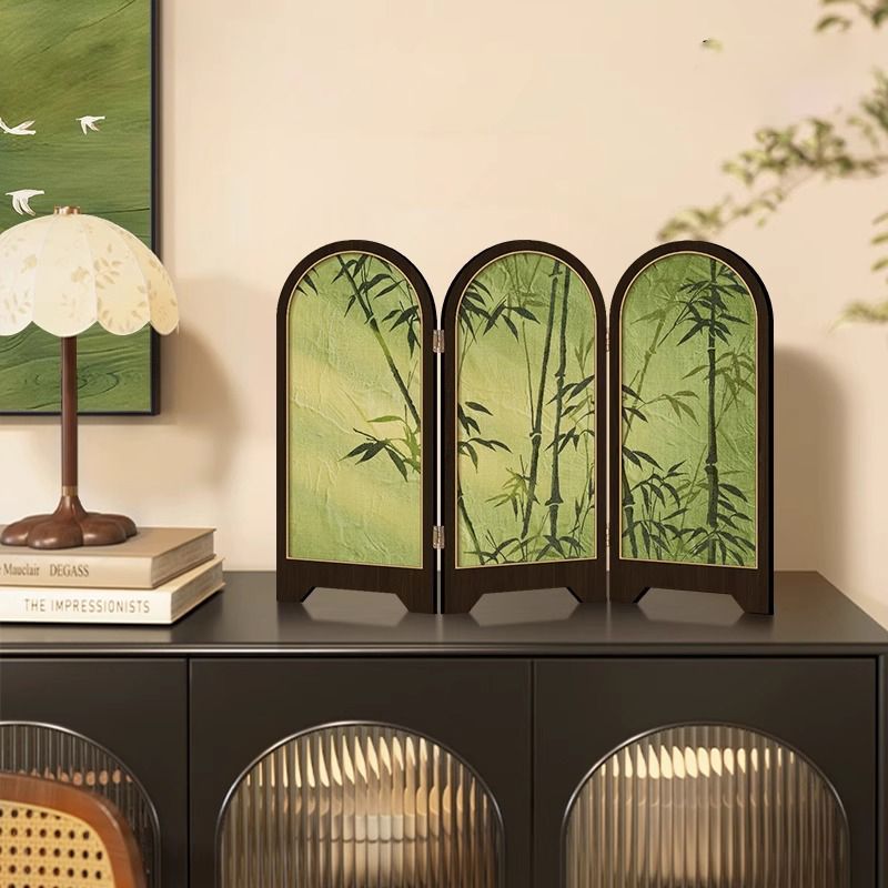 竹报平安中古风屏风桌面摆件复古玄关柜茶桌装饰品艺术客厅摆画厂