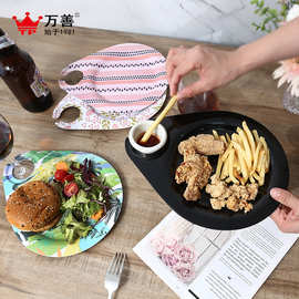 密胺鸡尾酒盘派对创意盘子炸鸡汉堡红酒盘开胃菜盘孔带酒杯架托盘