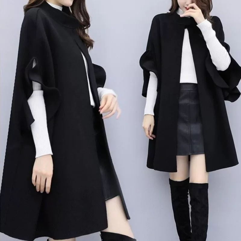 Демисезонное шерстяное пальто, однотонная куртка, тренчкот, plus size, британский стиль, А-силуэт