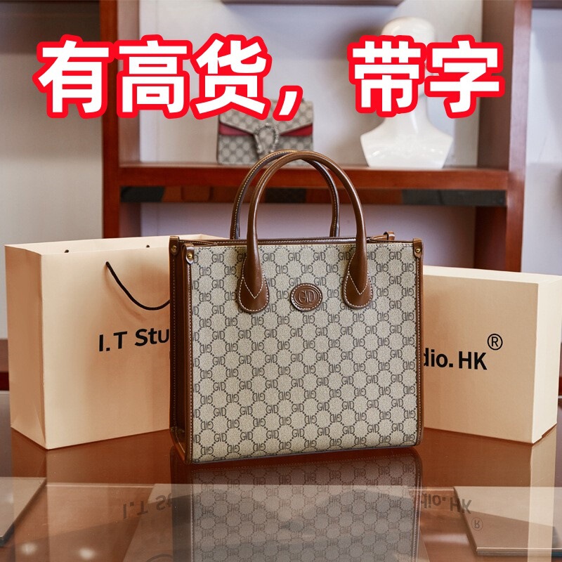 G Leather Bag Women's Large Capacity 2024 New Style Net Red Envelope Fashion High-end Shoulder Portable Tote Old Flower Women's Bag