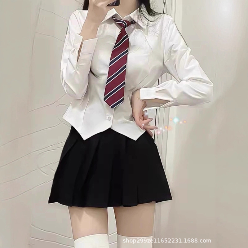 College Style Jk Uniform Suit White Shirt Women's Spring & Fall Petite Waist Shirt Short Commuter Long-Sleeved Top