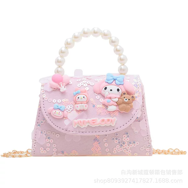 Children's bag fashion Princess Pearl handbag cute little girl coin purse Western style lace shoulder messenger bag